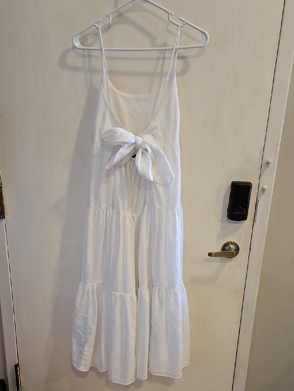 J. Crew White Back Bow Tiered Spaghetti-Strap Maxi Dress S - Picture 3 of 7